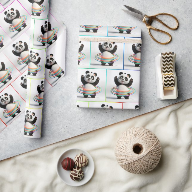 Papier Cadeau Panda Avec Hula Hula Hoops Arc-En-Ciel (Artisanat)