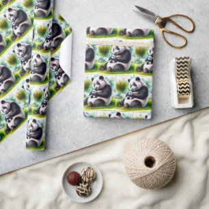 Papier Cadeau Panda Bear Avec Son Petit