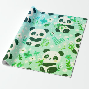 Papier Cadeau Panda Bear Motif Vert Imprimer