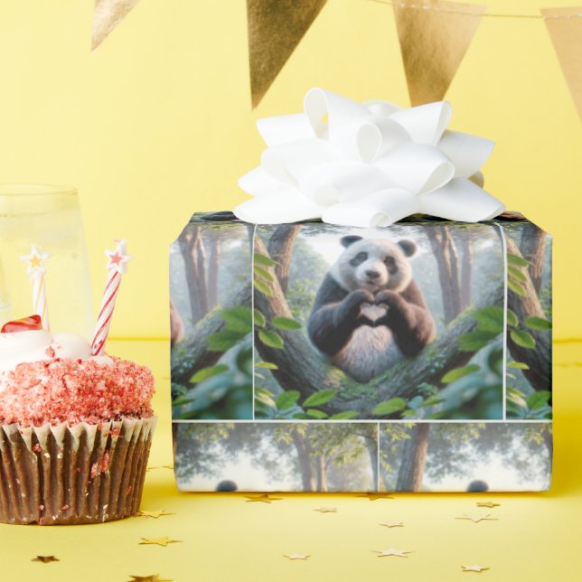 Papier Cadeau Panda Bear Paws En Forme De Coeur (Fête d'anniversaire)