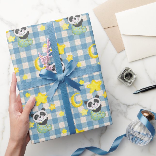 Papier Cadeau Panda bébé avec lune et étoiles (Cadeaux)