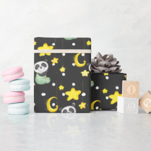 Papier Cadeau Panda bébé avec lune et étoiles