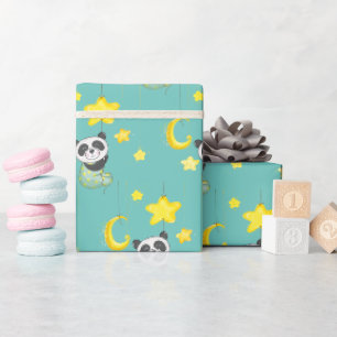 Papier Cadeau Panda bébé et Lune et étoiles