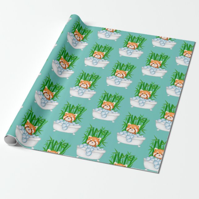 Papier Cadeau Panda rouge mignonne dans Baignoire Baignoire Bamb (Déroulé)