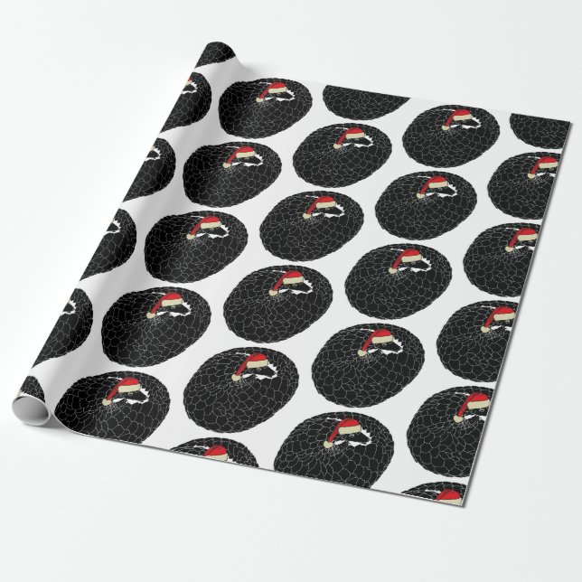 Papier Cadeau Pangolin enroulé Noël noir et blanc (Déroulé)