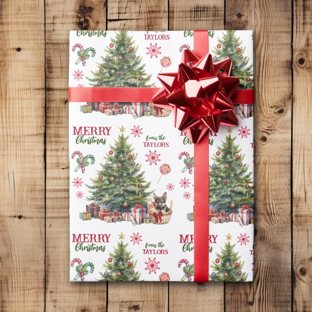 Papier Cadeau Panier berger allemand sous l'arbre de Noël (Créateur téléchargé)