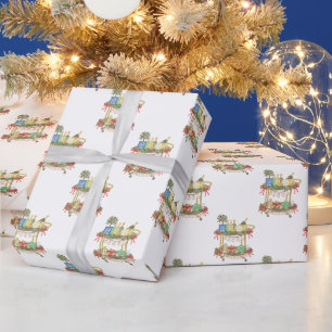 Papier Cadeau Panier de champagne de Noël en aquarelle