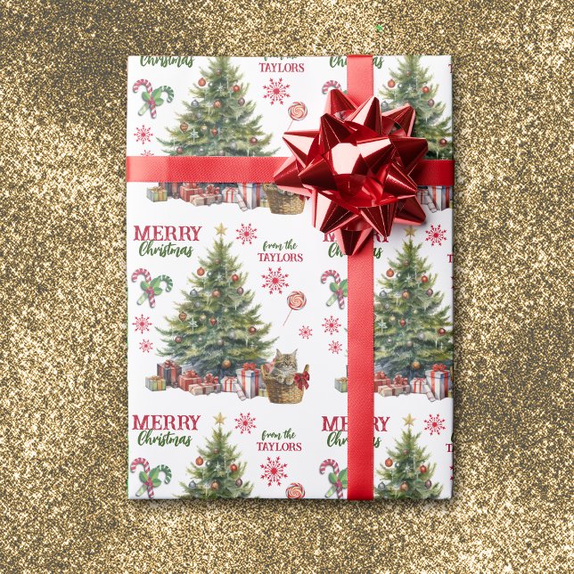 Papier Cadeau Panier de chaton Maine Coon sous l'arbre de Noël (Créateur téléchargé)