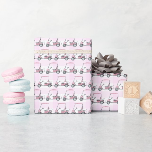 Papier Cadeau Panier de golf rose Femme Golfeuse (Baby Shower)