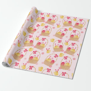 Papier Cadeau Panier de Pâques filles rose
