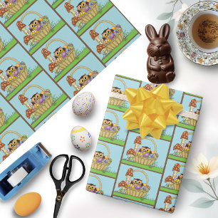 Papier Cadeau Panier de Pâques Pastel Mignon Hibou Œufs Champign