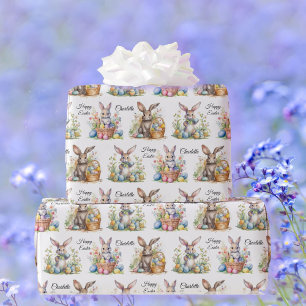 Papier Cadeau Panier d'oeufs de lapin de Pâques Ajouter le nom P