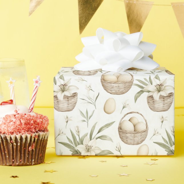 Papier Cadeau Panier d'oeufs de Pâques | Pâques neutres (Fête d'anniversaire)