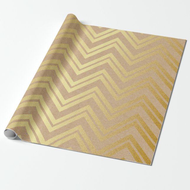 Papier Cadeau Panier naturel géométrique Pink Golden Zig Zag (Déroulé)