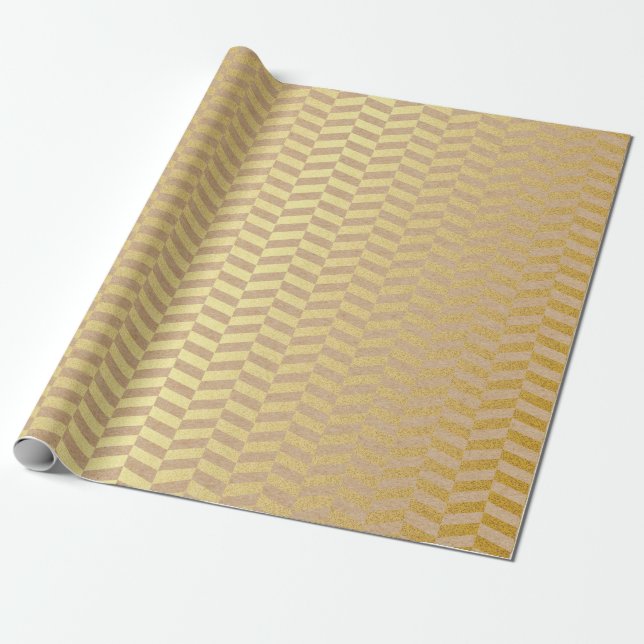 Papier Cadeau Panier naturel géométrique Pink Golden Zig Zag (Déroulé)