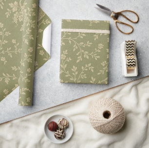 Papier Cadeau Paniers de fruits en toile de Jouy verte et crème