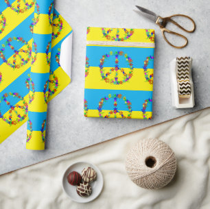 Papier Cadeau Panneau de paix avec fleurs, drapeau ukrainien bou