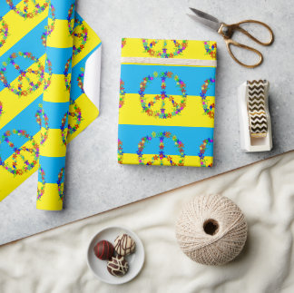 Papier Cadeau Panneau de paix avec fleurs, drapeau ukrainien bou