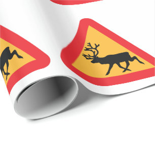 Papier Cadeau Panneau de signalisation suédois Caution Reindeer