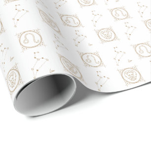 Papier Cadeau Panneau étoile Zodiac Blanc et Or