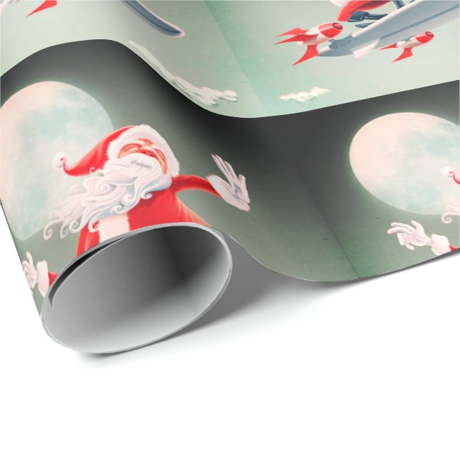 Papier Cadeau Panneau Père Noël de vol plané (Coin rond)