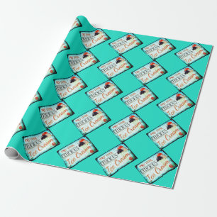 Papier Cadeau Panneau vintage glacier blanc turquoise
