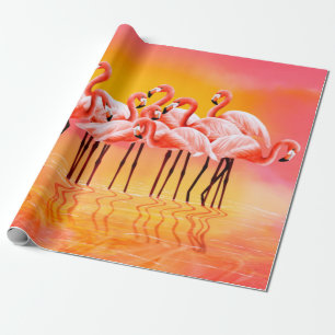 Papier Cadeau Panorama de flamants roses sur un fond rose vif