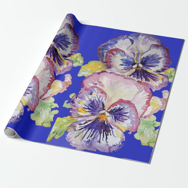 Papier Cadeau Panseuse Purple fleurs de printemps floral Aquarel (Déroulé)