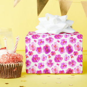 Papier Cadeau Pansies blanches roses aquarelle florale enveloppe