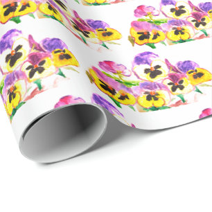 Papier Cadeau Pansies Fleurs Florales Pansy Envelopper Cadeau Jo