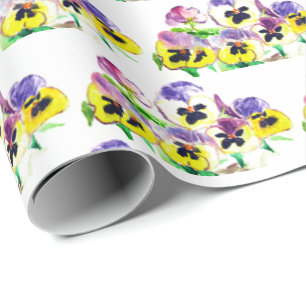 Papier Cadeau Pansies Jardin Vintage Floral Peint Papier