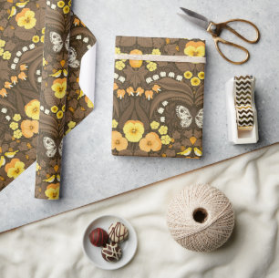 Papier Cadeau Pansies jaunes, oiseaux et papillons