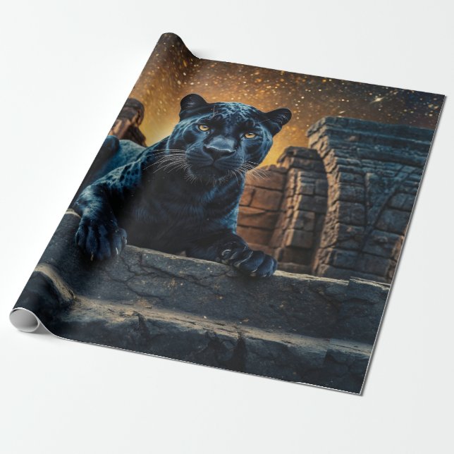 Papier Cadeau Panthère noire et temple thaïlandais (Déroulé)