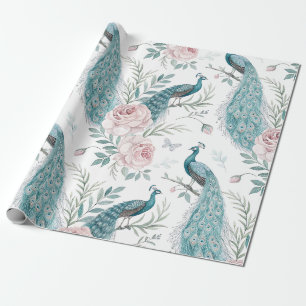 Papier Cadeau Paon Élégant Floral Vintage (1)