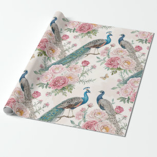 Papier Cadeau Paon Élégant Floral Vintage (10)