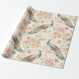 Papier Cadeau Paon Élégant Floral Vintage (3)