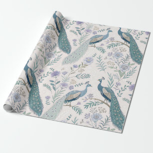 Papier Cadeau Paon Élégant Floral Vintage (5)