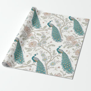 Papier Cadeau Paon Élégant Floral Vintage (6)