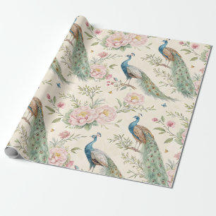 Papier Cadeau Paon Élégant Floral Vintage (7)