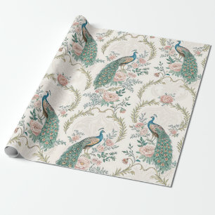Papier Cadeau Paon Élégant Floral Vintage (8)