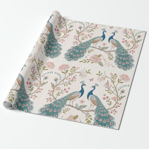 Papier Cadeau Paon Élégant Floral Vintage (9)