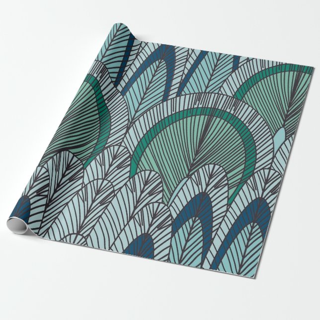 Papier Cadeau paons plumes sans couture motif (Déroulé)