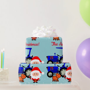 Papier Cadeau Pap d'enlèvement de Père Noël, rennes et tracteur 