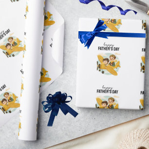 Papier Cadeau Papa pilotant un avion nuages mignon Joyeuse fête