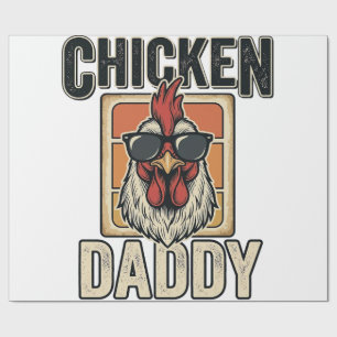 Papier Cadeau Papa Poule Drôle Coq Vintage Vecteur Chemise_1