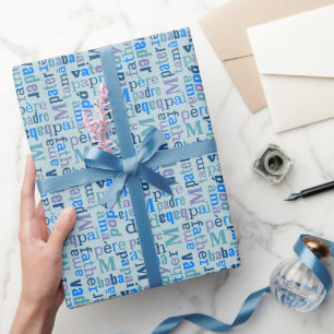 Papier Cadeau Papa Typographie Fête des pères Bleue Ou Anniver