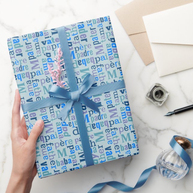 Papier Cadeau Papa Typographie Fête des pères Bleue Ou Anniversa (Cadeaux)