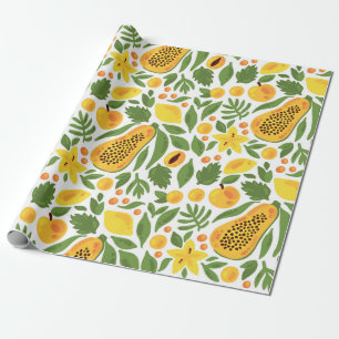 Papier Cadeau Papaya citron pêche mangue fruits exotique tropiqu