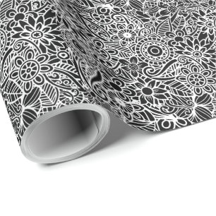 Papier Cadeau Paper de Floral Black White Wrapping