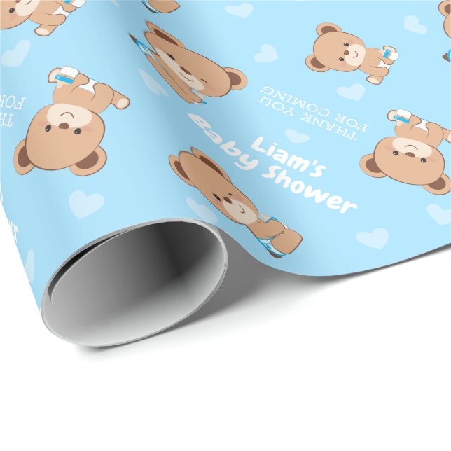 Papier Cadeau Papier à baby shower avec poussette pour garçon (Coin rond)